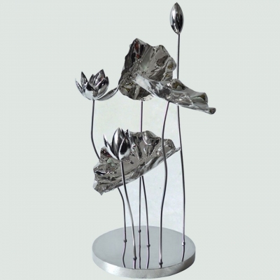 stand lotus flower and leaves stainless steel art sculpture for sale