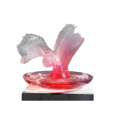 transparent red flower resin sculpture